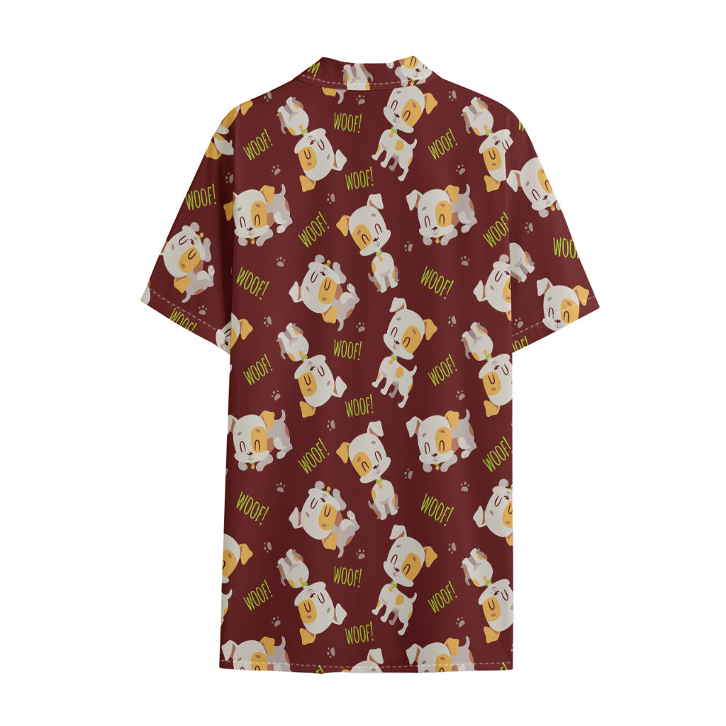 Happy Jack Russell Terrier Pattern Print Cotton Hawaiian Shirt