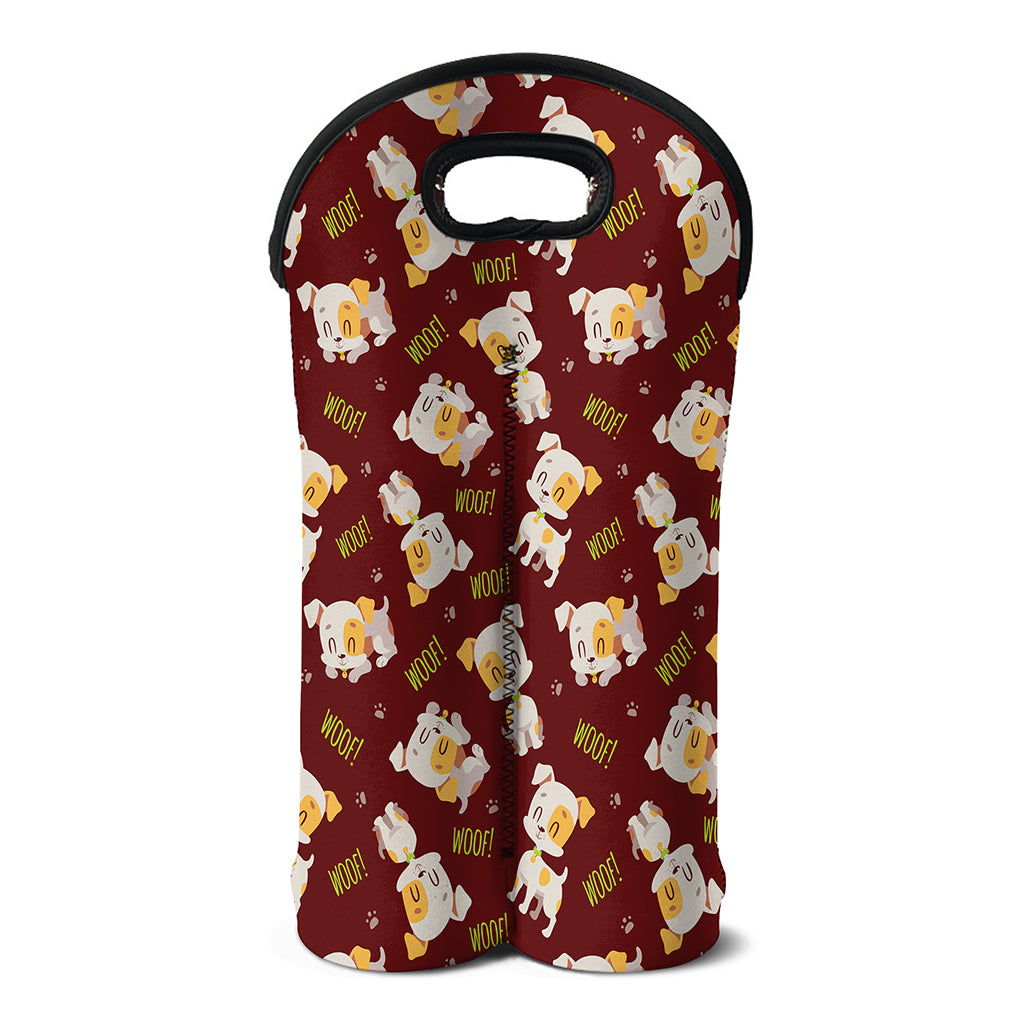 Happy Jack Russell Terrier Pattern Print Double Neoprene Wine Tote