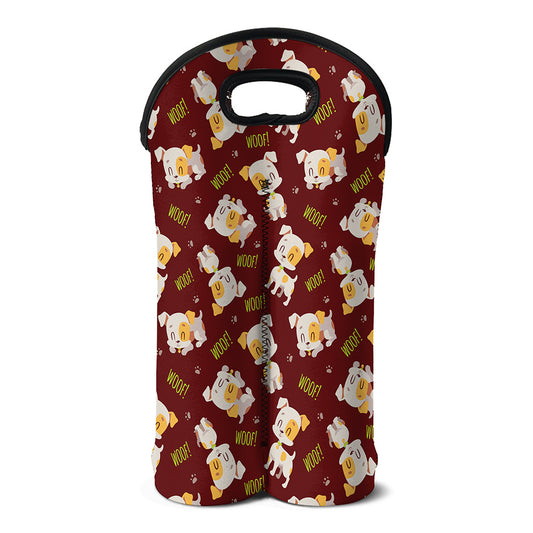 Happy Jack Russell Terrier Pattern Print Double Neoprene Wine Tote