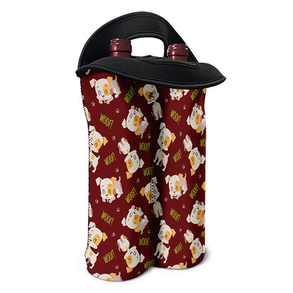 Happy Jack Russell Terrier Pattern Print Double Neoprene Wine Tote