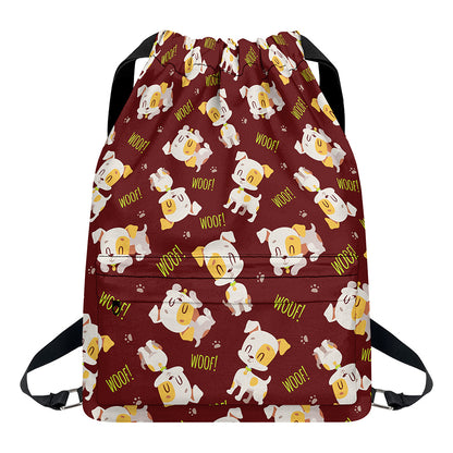 Happy Jack Russell Terrier Pattern Print Drawstring Backpack