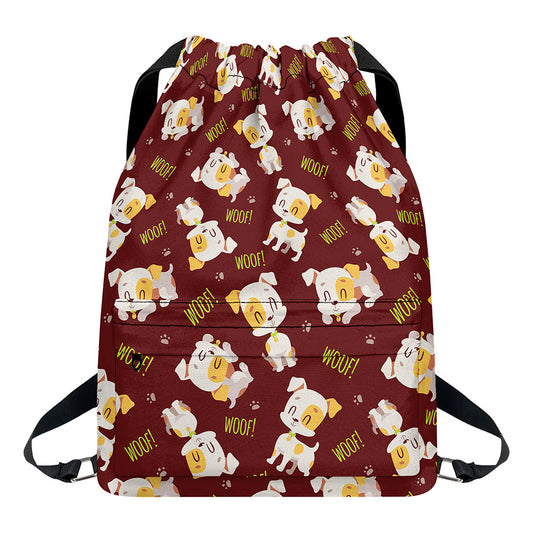 Happy Jack Russell Terrier Pattern Print Drawstring Backpack