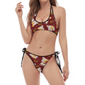 Happy Jack Russell Terrier Pattern Print Halter Scoop Tie Side Bikini