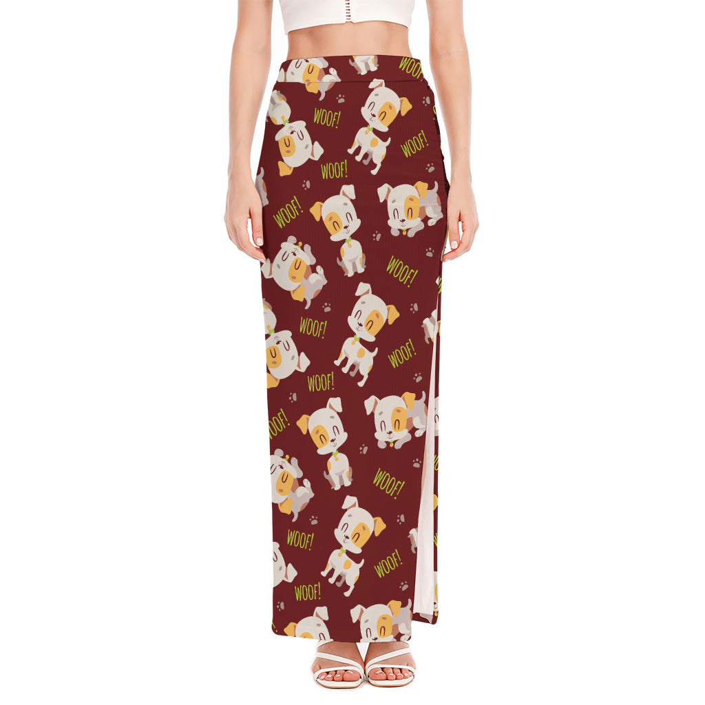 Happy Jack Russell Terrier Pattern Print High Slit Maxi Skirt