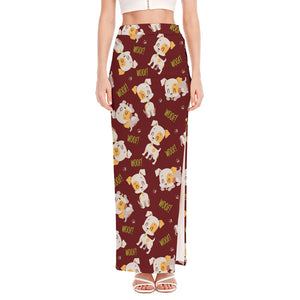 Happy Jack Russell Terrier Pattern Print High Slit Maxi Skirt