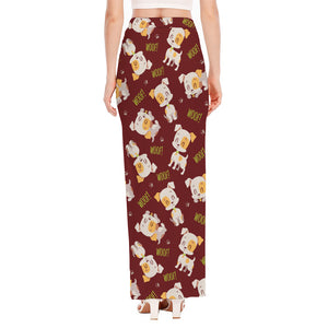 Happy Jack Russell Terrier Pattern Print High Slit Maxi Skirt