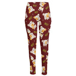 Happy Jack Russell Terrier Pattern Print High-Waisted Pocket Leggings