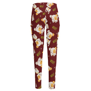 Happy Jack Russell Terrier Pattern Print High-Waisted Pocket Leggings