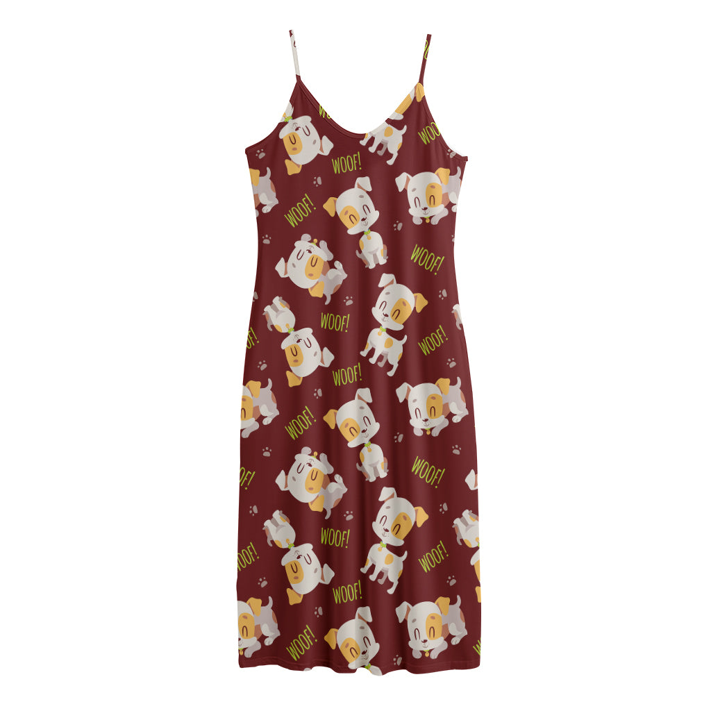 Happy Jack Russell Terrier Pattern Print Jersey Midi Cami Dress