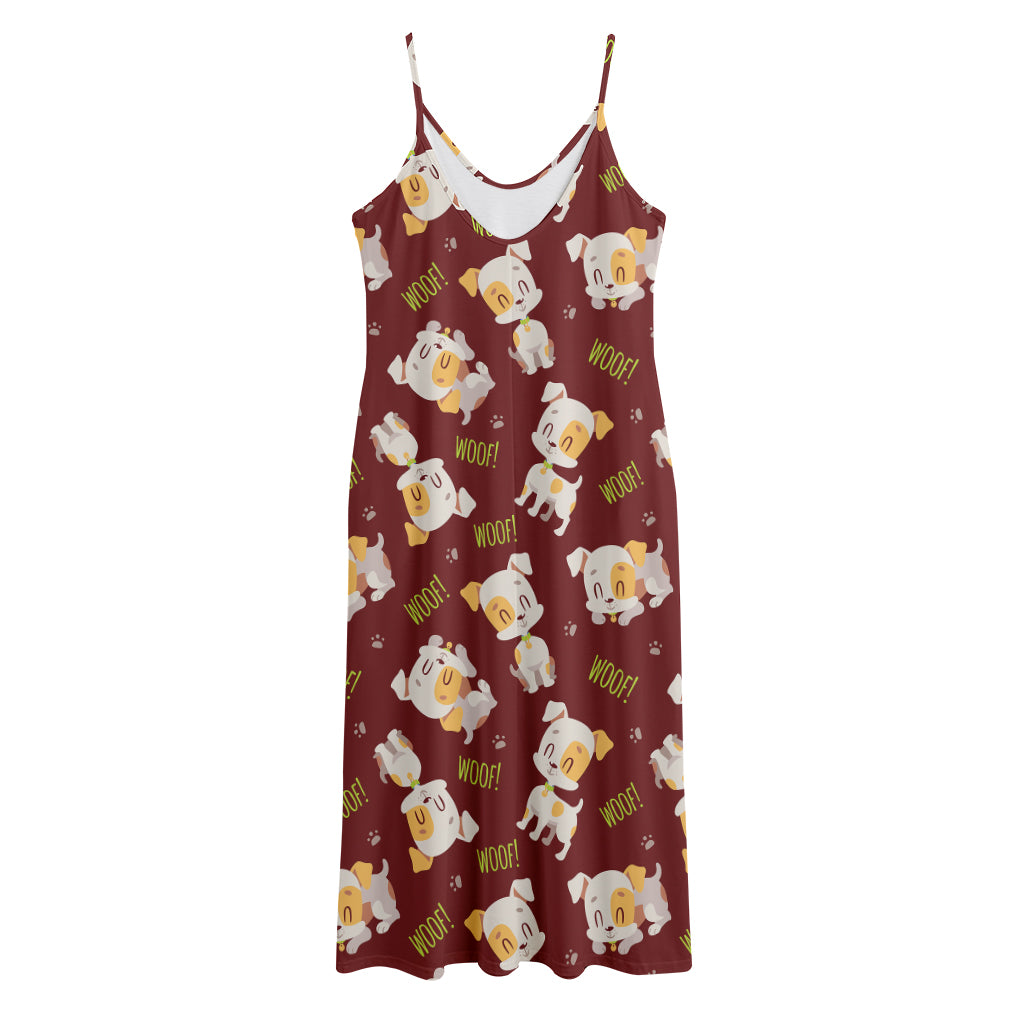 Happy Jack Russell Terrier Pattern Print Jersey Midi Cami Dress