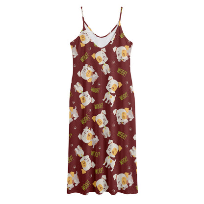 Happy Jack Russell Terrier Pattern Print Jersey Midi Cami Dress