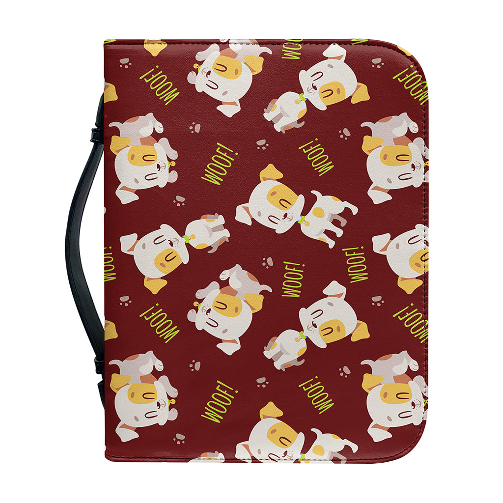 Happy Jack Russell Terrier Pattern Print Leather Bible Cover