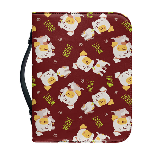 Happy Jack Russell Terrier Pattern Print Leather Bible Cover