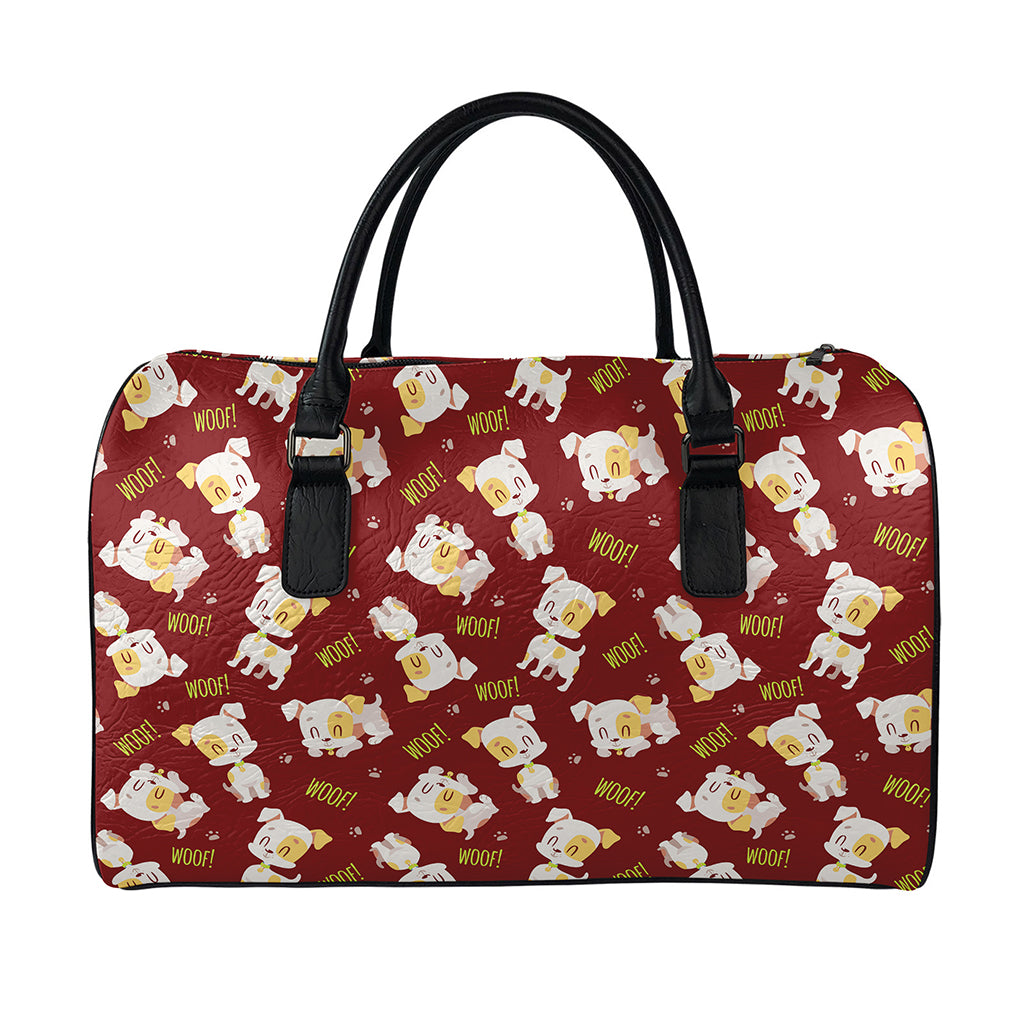 Happy Jack Russell Terrier Pattern Print Leather Duffle Bag