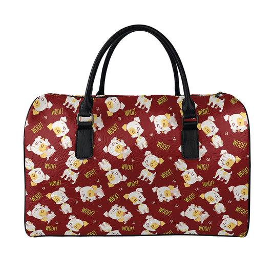 Happy Jack Russell Terrier Pattern Print Leather Duffle Bag