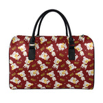 Happy Jack Russell Terrier Pattern Print Leather Duffle Bag