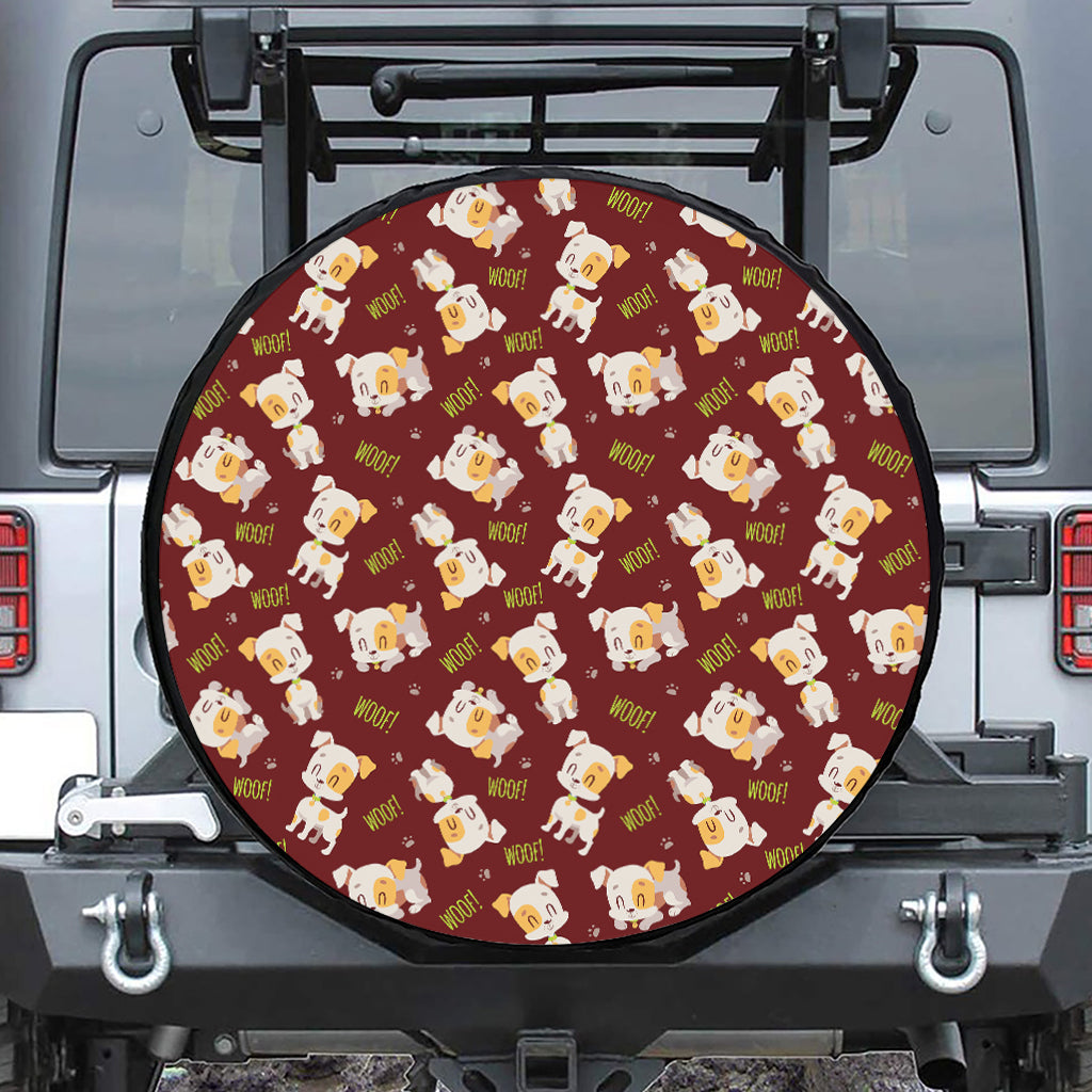 Happy Jack Russell Terrier Pattern Print Leather Spare Tire Cover