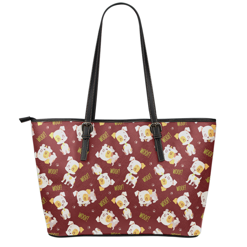 Happy Jack Russell Terrier Pattern Print Leather Tote Bag