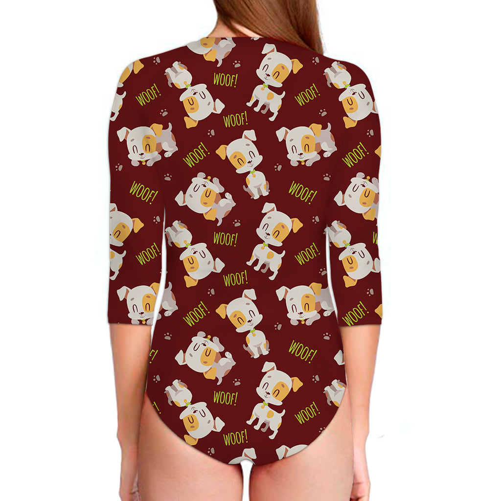 Happy Jack Russell Terrier Pattern Print Long Sleeve Swimsuit