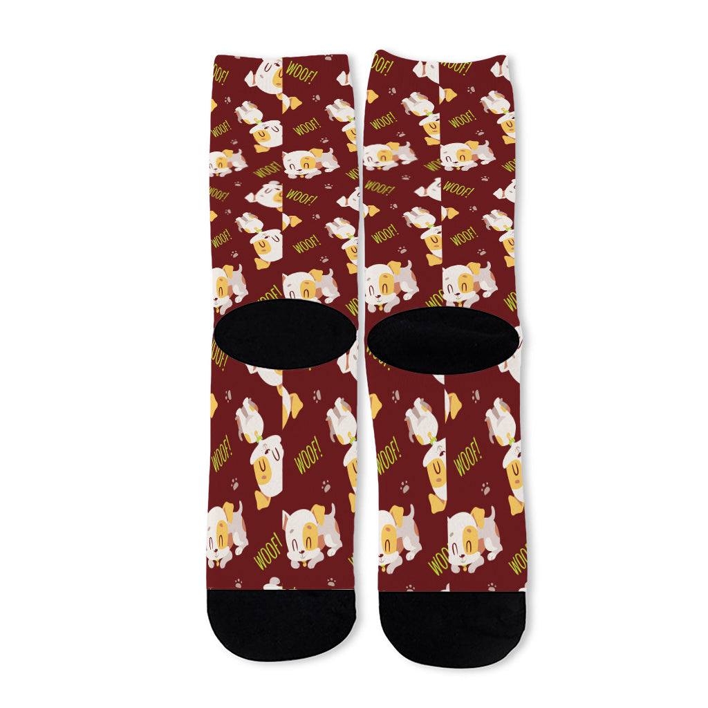 Happy Jack Russell Terrier Pattern Print Long Socks