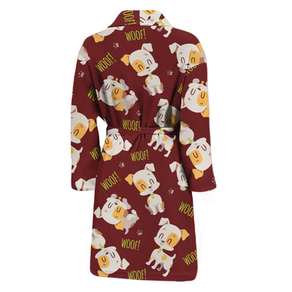 Happy Jack Russell Terrier Pattern Print Men's Bathrobe