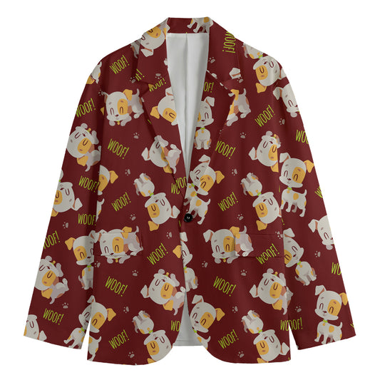Happy Jack Russell Terrier Pattern Print Men's Cotton Blazer