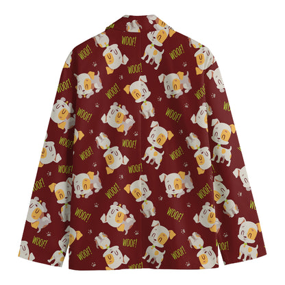 Happy Jack Russell Terrier Pattern Print Men's Cotton Blazer