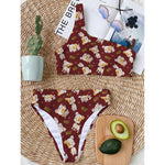 Happy Jack Russell Terrier Pattern Print One Shoulder Bikini Top