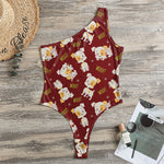 Happy Jack Russell Terrier Pattern Print One Shoulder Bodysuit