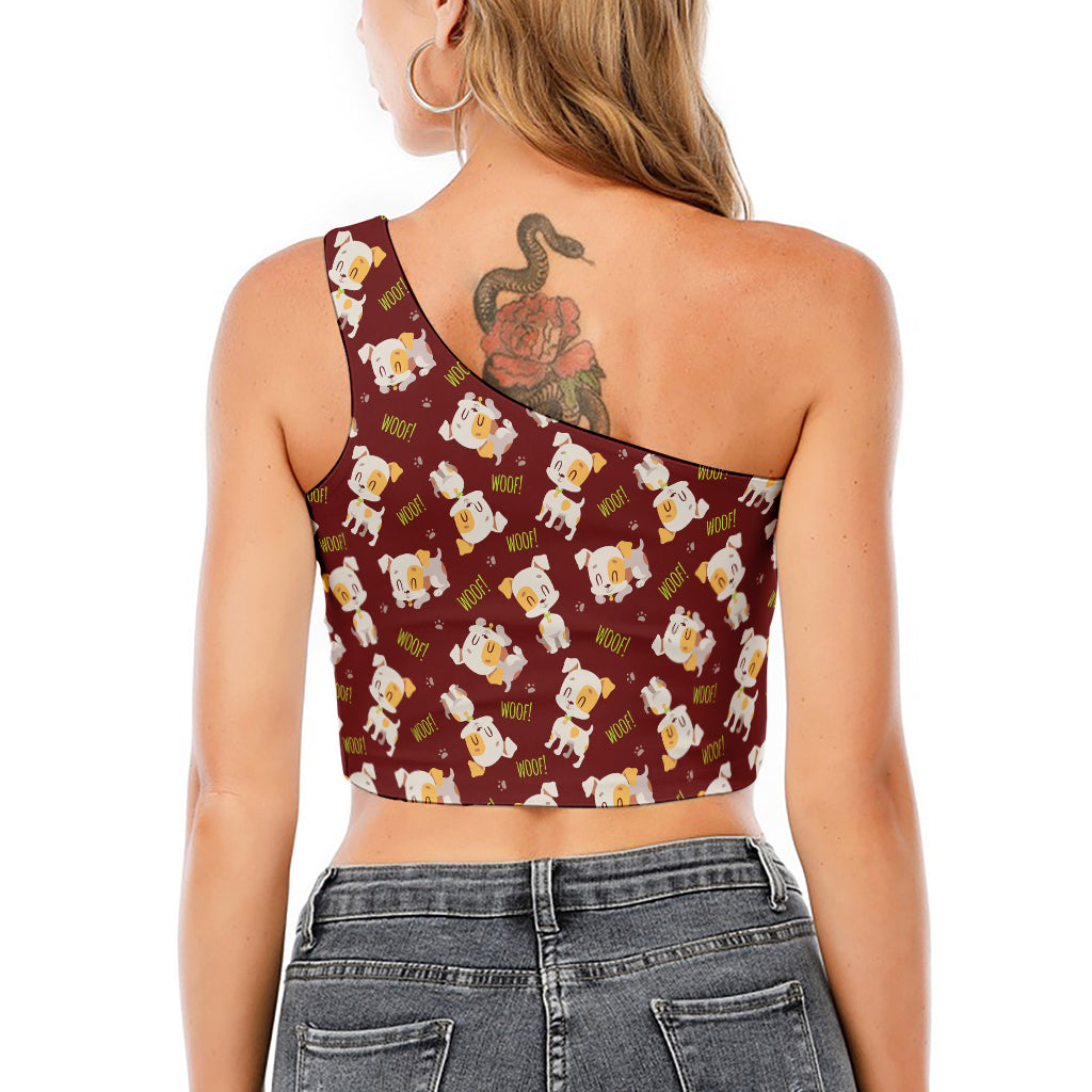 Happy Jack Russell Terrier Pattern Print One Shoulder Crop Top