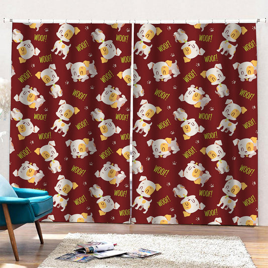Happy Jack Russell Terrier Pattern Print Pencil Pleat Curtains