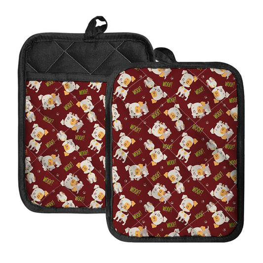 Happy Jack Russell Terrier Pattern Print Pot Holders With Pocket