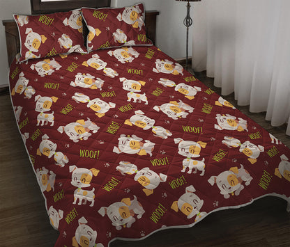 Happy Jack Russell Terrier Pattern Print Quilt Bed Set