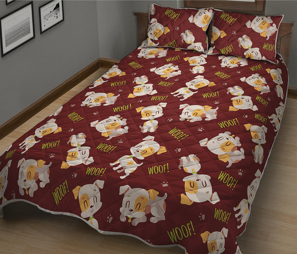 Happy Jack Russell Terrier Pattern Print Quilt Bed Set