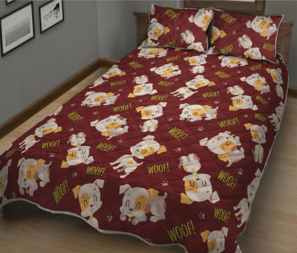 Happy Jack Russell Terrier Pattern Print Quilt Bed Set