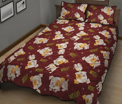 Happy Jack Russell Terrier Pattern Print Quilt Bed Set