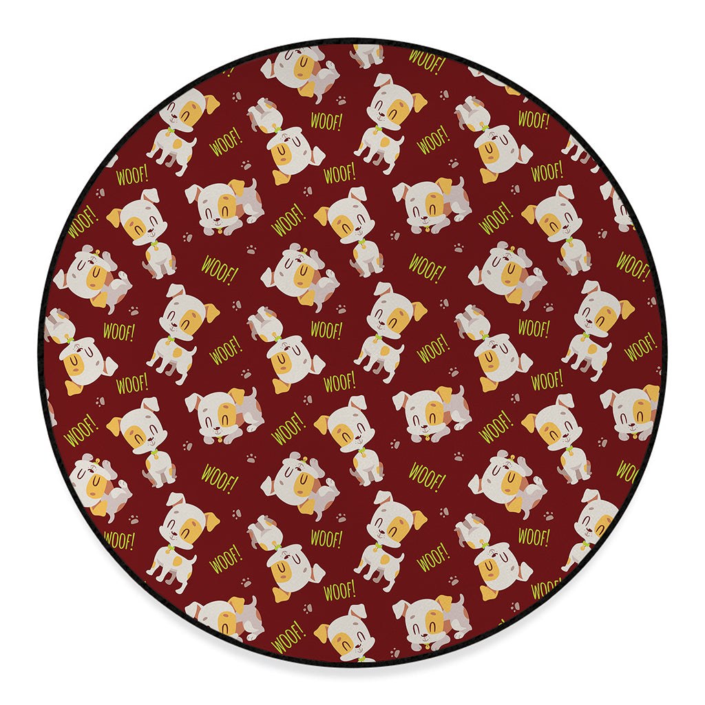Happy Jack Russell Terrier Pattern Print Round Floor Mat