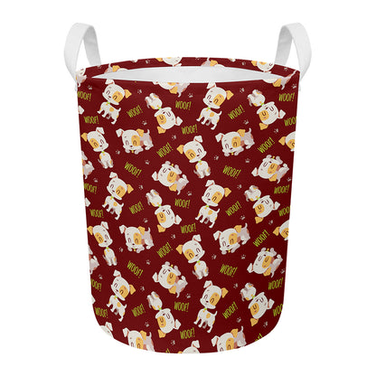 Happy Jack Russell Terrier Pattern Print Round Laundry Basket