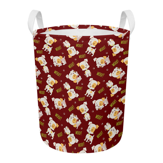 Happy Jack Russell Terrier Pattern Print Round Laundry Basket
