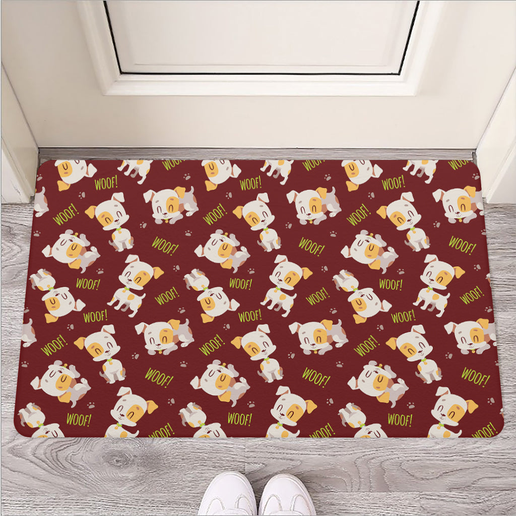 Happy Jack Russell Terrier Pattern Print Rubber Doormat