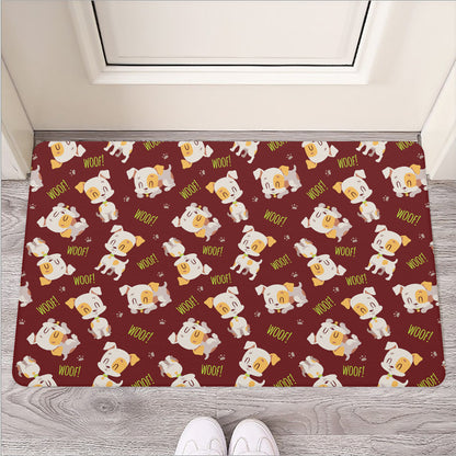 Happy Jack Russell Terrier Pattern Print Rubber Doormat