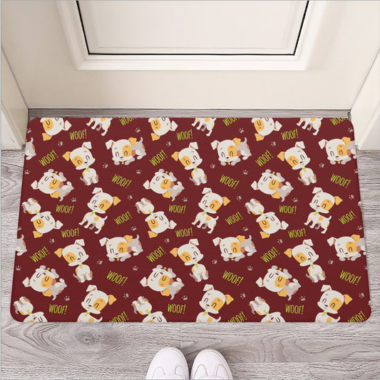 Happy Jack Russell Terrier Pattern Print Rubber Doormat