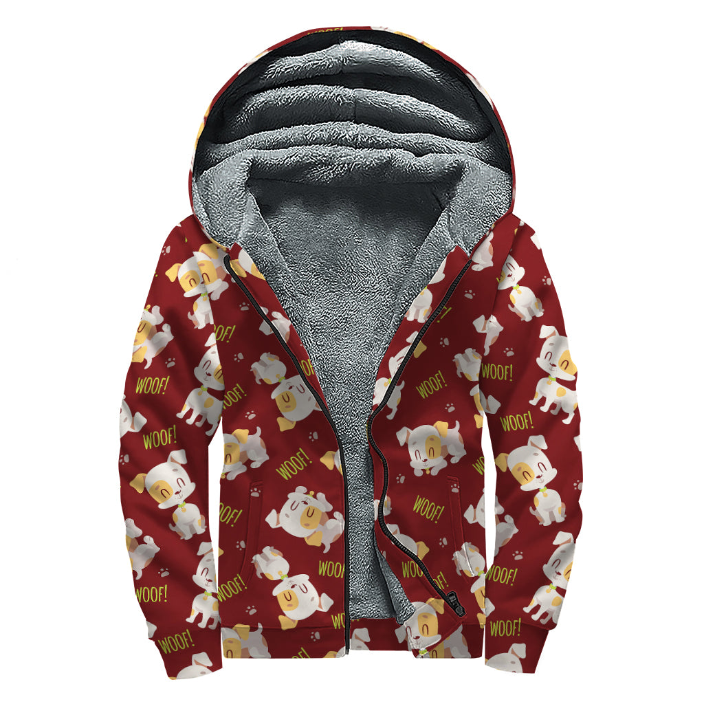 Happy Jack Russell Terrier Pattern Print Sherpa Lined Zip Up Hoodie