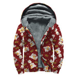 Happy Jack Russell Terrier Pattern Print Sherpa Lined Zip Up Hoodie