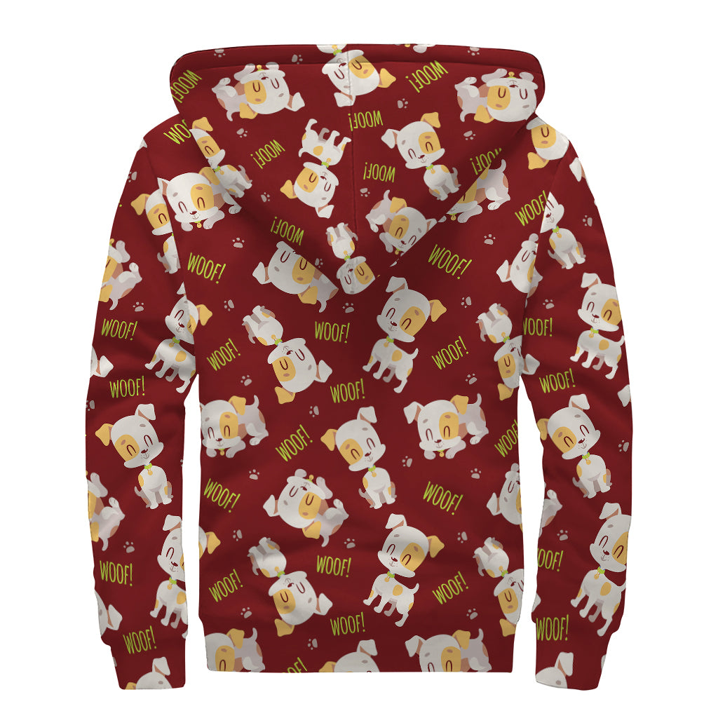 Happy Jack Russell Terrier Pattern Print Sherpa Lined Zip Up Hoodie
