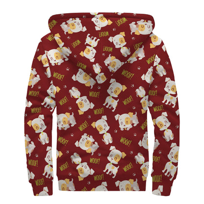 Happy Jack Russell Terrier Pattern Print Sherpa Lined Zip Up Hoodie