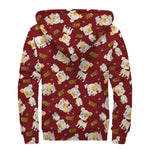 Happy Jack Russell Terrier Pattern Print Sherpa Lined Zip Up Hoodie