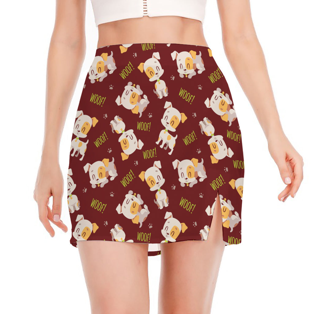 Happy Jack Russell Terrier Pattern Print Side Slit Mini Skirt