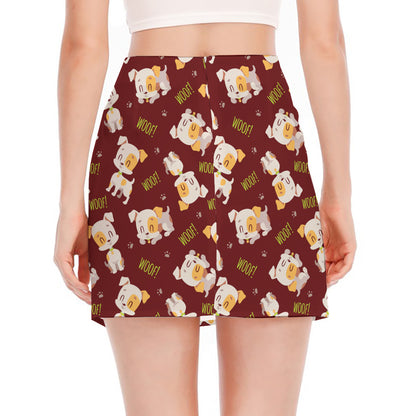 Happy Jack Russell Terrier Pattern Print Side Slit Mini Skirt