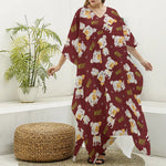 Happy Jack Russell Terrier Pattern Print Silk V-Neck Kaftan Dress